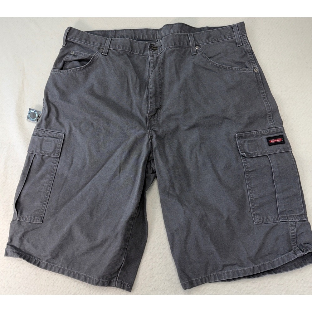 Dickies Mens Grey Cotton Canvas Cargo Shorts W40 Relaxed Fit Workwear Utility